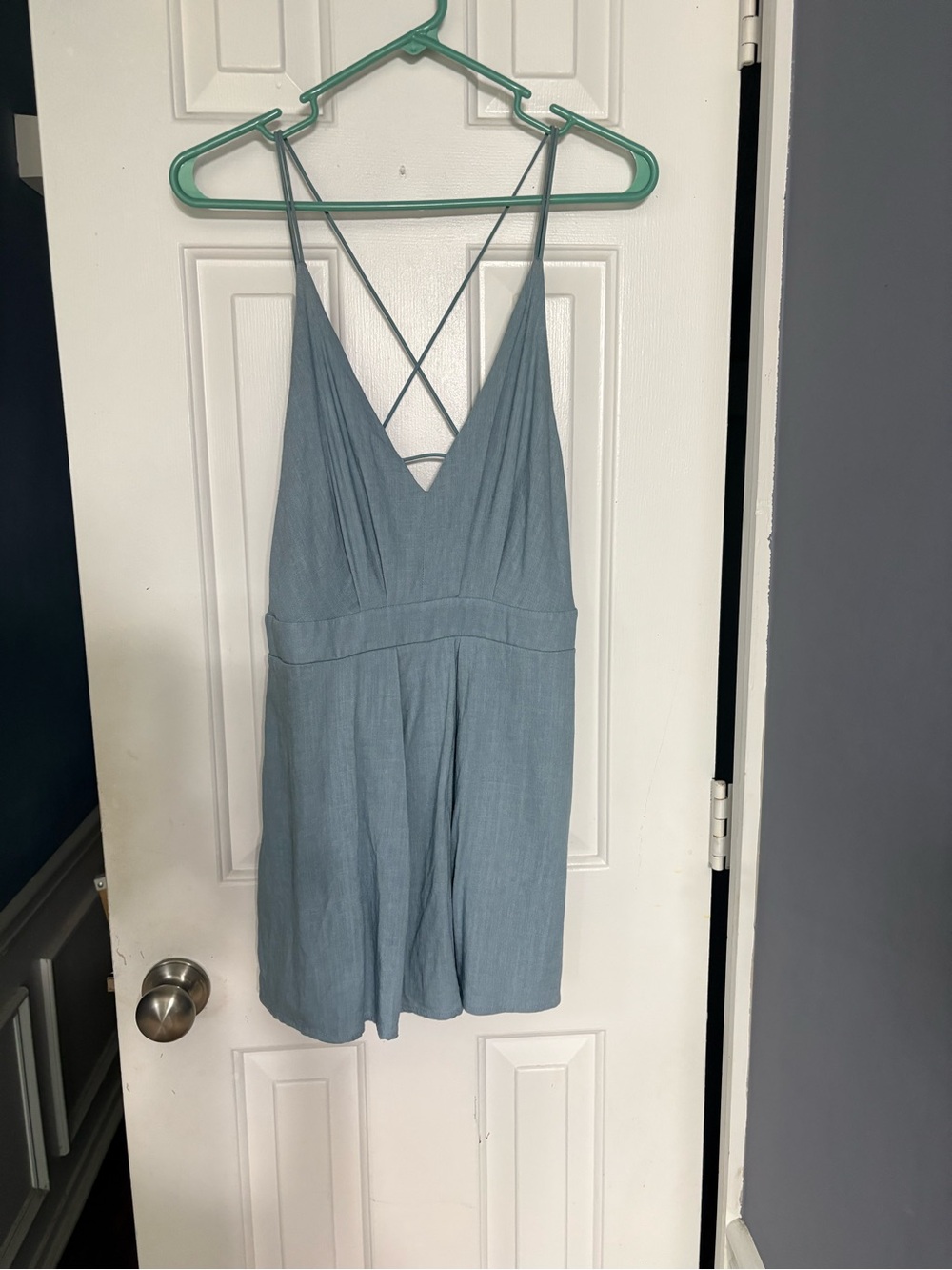 Luxxel Pale Blue Linen Blend Strappy Romper Size L